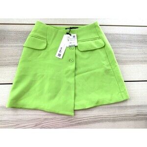 Zara Womens Mini Skirt Green Buttoned Textured High-Rise Bloggers Favorite S